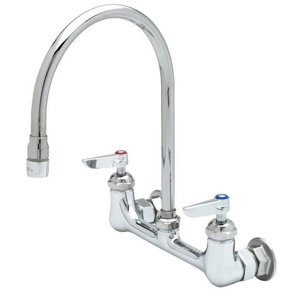 T&S Brass And Bronze Works T&S B-2444 Wall Mount Mixing Faucet With 8" Adjustable Centers, 2 7/8" Gooseneck, Spring Checks, And Eterna Cartridges 1 T&S Brass And Bronze Works T&S B-2444 Wall Mount Mixing Faucet With 8" Adjustable Centers, 2 7/8" Gooseneck, Spring Checks, And Eterna Cartridges