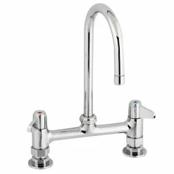T&S Brass And Bronze Works Equip By T&S 5F-8DLS05 Deck Mounted Faucet With 5 9/16" Gooseneck Spout, 8" Centers, Laminar Flow Device, And Lever Handles