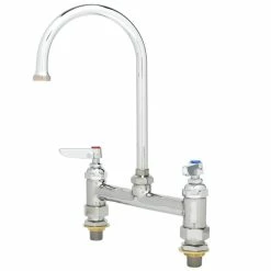 T&S Brass And Bronze Works T&S B-0321-CC Deck Mounted Faucet With 8" Centers, 5 11/16" Gooseneck Nozzle, 18.39 GPM Stream Regulator Outlet, Eterna Cartridges, And Lever Handles