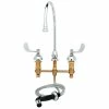 T&S Brass And Bronze Works T&S B-2347-07 Easy Install Deck Mount Faucet With 8" Centers, 8 13/16" Gooseneck, Rosespray Outlet, 4" Wrist Action Handles, Eterna Cartridges, And Sidespray