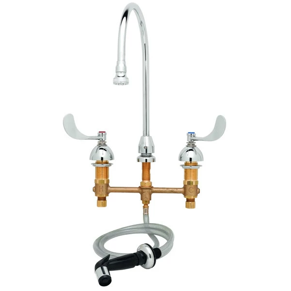 T&S Brass And Bronze Works T&S B-2347-07 Easy Install Deck Mount Faucet With 8" Centers, 8 13/16" Gooseneck, Rosespray Outlet, 4" Wrist Action Handles, Eterna Cartridges, And Sidespray 1 T&S Brass And Bronze Works T&S B-2347-07 Easy Install Deck Mount Faucet With 8" Centers, 8 13/16" Gooseneck, Rosespray Outlet, 4" Wrist Action Handles, Eterna Cartridges, And Sidespray