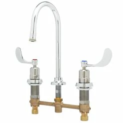 T&S Brass And Bronze Works T&S B-2820-01 Deck Mount Easy Install Faucet With 8" Centers, 5 1/2" Gooseneck, And 4" Wrist Action Handles