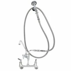 T&S Brass And Bronze Works T&S B-0175-03 Wall Mounted Pre-Rinse Faucet With Adjustable 8" Centers, Angled Spray Valve, 104" Hose, 12" Add-On Faucet, 90 Degree Swivel Adapter, Vacuum Breaker, And Wall Hook