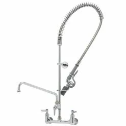 T&S Brass And Bronze Works T&S B-0133-A12-V-BC EasyInstall Wall Mounted 42 1/2" High Pre-Rinse Faucet With Adjustable 8" Centers, Low Flow Spray Valve, 44" Hose, 12" Add-On Faucet, Vacuum Breaker, And 6" Wall Bracket