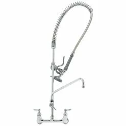 T&S Brass And Bronze Works T&S B-2180 Wall Mounted 37 1/2" High Pre-Rinse Faucet With Adjustable 8" Centers, 44" Hose, 18" Add-On Faucet, And 12" Wall Bracket