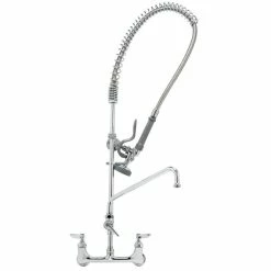 T&S Brass And Bronze Works T&S B-2278-ADF EasyInstall Wall Mounted 44" High Pre-Rinse Faucet With Adjustable 8" Centers, 44" Hose, 12" Add-On Faucet, Vacuum Breaker, 6" Wall Bracket, And Installation Kit