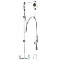 T&S Brass And Bronze Works T&S B-0130 Wall Mounted 53" High Pre-Rinse Faucet With Adjustable 8" Centers, Quick Connect Spray Valve, Balancer, 68" Hose, Vacuum Breaker, And 6" Wall Bracket