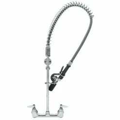 T&S Brass And Bronze Works T&S B-0133-BC EasyInstall Wall Mounted 33 1/4" High Pre-Rinse Faucet With Adjustable 8" Centers, Low Flow Spray Valve, 44" Hose, And 6" Wall Bracket