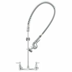 T&S Brass And Bronze Works T&S B-0133-BR-B EasyInstall Wall Mounted 38" High Pre-Rinse Faucet With Adjustable 8" Centers, Brush Spray Valve, 36" Hose, Flexible Supply Hoses, Supply Stops, And Wall Bracket