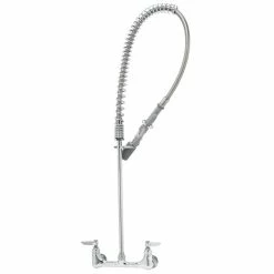 T&S Brass And Bronze Works T&S B-0133-CR-C EasyInstall Wall Mounted 33 1/4" High Pre-Rinse Faucet With Adjustable 8" Centers, Low Flow Spray Valve, And 44" Hose