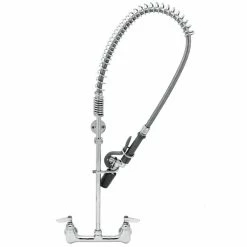T&S Brass And Bronze Works T&S B-0133-V-BC EasyInstall Wall Mounted 38" High Pre-Rinse Faucet With Adjustable 8" Centers, Low Flow Spray Valve, 44" Hose, Vacuum Breaker, And 6" Wall Bracket