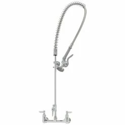 T&S Brass And Bronze Works T&S B-0133-ADF-LN EasyInstall Wall Mounted 37 1/2" High Pre-Rinse Faucet With Adjustable 8" Centers, 44" Hose, Base For Add-On Faucet, And 6" Wall Bracket