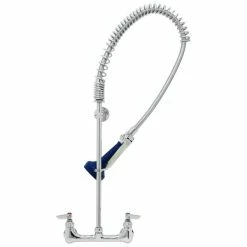 T&S Brass And Bronze Works T&S B-0133-B08EL EasyInstall Wall Mounted 35 1/2" High Pre-Rinse Faucet With Adjustable 8" Centers, Ergonomic Spray Valve, 44" Hose, Installation Kit, And 6" Wall Bracket