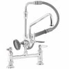 T&S Brass And Bronze Works T&S B-0175-05 Deck Mounted Pre-Rinse Faucet With Adjustable 8" Centers, Angled Spray Valve, 68" Hose, 8" Add-On Faucet, 90 Degree Swivel Adapter, And Wall Hook