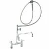 T&S Brass And Bronze Works T&S B-0177 Deck Mounted Pre-Rinse Faucet With Adjustable 8" Centers, Angled Spray Head, 80" Hose, 12" Add-On Faucet, Vacuum Breaker, And Wall Hook