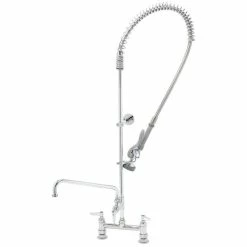 T&S Brass And Bronze Works T&S B-0123-ADF10 EasyInstall Deck Mounted 49 1/4" High Pre-Rinse Faucet With Adjustable 8" Centers, 44" Hose, And 10" Add-On Faucet