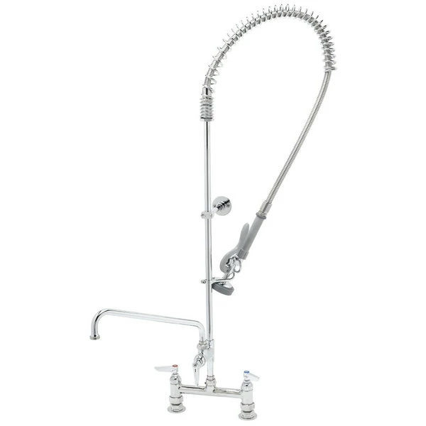 T&S Brass And Bronze Works T&S B-0123-ADF10 EasyInstall Deck Mounted 49 1/4" High Pre-Rinse Faucet With Adjustable 8" Centers, 44" Hose, And 10" Add-On Faucet 1 T&S Brass And Bronze Works T&S B-0123-ADF10 EasyInstall Deck Mounted 49 1/4" High Pre-Rinse Faucet With Adjustable 8" Centers, 44" Hose, And 10" Add-On Faucet