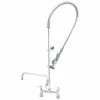 T&S Brass And Bronze Works T&S B-0123-ADF12-B EasyInstall Deck Mounted 49 1/4" High Pre-Rinse Faucet With Adjustable 8" Centers, 44" Hose, 12" Add-On Faucet, And Wall Bracket
