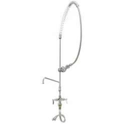 T&S Brass And Bronze Works T&S B-2349-05 Single Hole Deck Mount Faucet Base With Flex Hose Inlets, B-0107 Spray Valve, 12" Add On Nozzle, And 12" Wall Bracket
