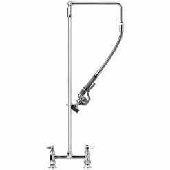 T&S Brass And Bronze Works T&S B-0122 Deck Mounted 44 1/2" High Pre-Rinse Faucet With Adjustable 8" Centers, Swivel Arm, And 26" Hose