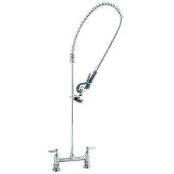 T&S Brass And Bronze Works T&S B-0123-CR EasyInstall Deck Mounted 45" High Pre-Rinse Faucet With Adjustable 8" Centers, And 44" Hose