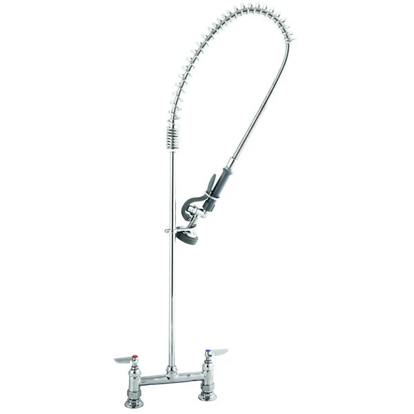 T&S Brass And Bronze Works T&S B-0123-CR EasyInstall Deck Mounted 45" High Pre-Rinse Faucet With Adjustable 8" Centers, And 44" Hose 1 T&S Brass And Bronze Works T&S B-0123-CR EasyInstall Deck Mounted 45" High Pre-Rinse Faucet With Adjustable 8" Centers, And 44" Hose