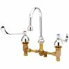 T&S Brass And Bronze Works T&S B-0866-07-PV Deck Mount Mixing Faucet With 8" Adjustable Centers, 5 3/4" Gooseneck, 6" Wrist Action Handles, And Pedal Valve Connection