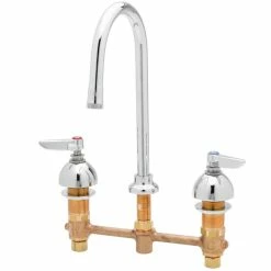 T&S Brass And Bronze Works T&S B-2870 Easy Install Deck Mount Faucet With 8" Centers, 4" Wrist Action Handles, 8 1/2" Gooseneck Spout, And Eterna Cartridges