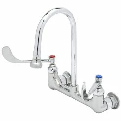 T&S Brass And Bronze Works T&S B-0351 Wall Mounted Mixing Faucet With 8" Adjustable Centers, 5 1/2" Rigid Gooseneck, And 6" Wrist Action Handles