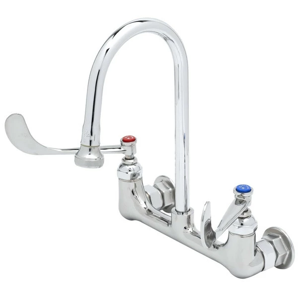 T&S Brass And Bronze Works T&S B-0351 Wall Mounted Mixing Faucet With 8" Adjustable Centers, 5 1/2" Rigid Gooseneck, And 6" Wrist Action Handles 1 T&S Brass And Bronze Works T&S B-0351 Wall Mounted Mixing Faucet With 8" Adjustable Centers, 5 1/2" Rigid Gooseneck, And 6" Wrist Action Handles