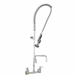 T&S Brass And Bronze Works T&S B-0133-12-CRVBE EasyInstall Wall Mounted 41 1/4" High Pre-Rinse Faucet With Adjustable 8" Centers, 44" Hose, 12" Add-On Faucet, Installation Kit, And 6" Wall Bracket