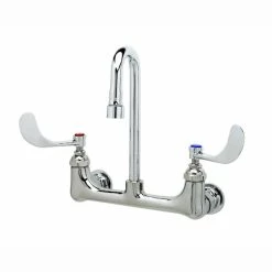 T&S Brass And Bronze Works T&S B-0230-132XA-CR Wall Mounted Pantry Faucet With 8" Adjustable Centers, 2 7/8" Swivel Gooseneck, Cerama Cartridges, And 4" Wrist Action Handles