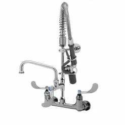 T&S Brass And Bronze Works T&S MPW-8WWN-08-CR EasyInstall Wall Mounted 22" High Mini Pre-Rinse Faucet With Adjustable 8" Centers, Angled Low Flow Spray Valve, 4" Wrist Action Handles, 24" Hose, 8" Add-On Faucet, And 6" Wall Bracket