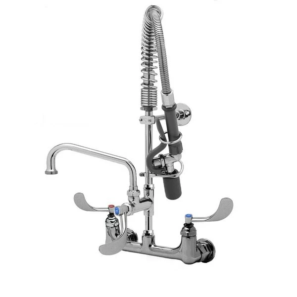 T&S Brass And Bronze Works T&S MPW-8WWN-08-CR EasyInstall Wall Mounted 22" High Mini Pre-Rinse Faucet With Adjustable 8" Centers, Angled Low Flow Spray Valve, 4" Wrist Action Handles, 24" Hose, 8" Add-On Faucet, And 6" Wall Bracket 1 T&S Brass And Bronze Works T&S MPW-8WWN-08-CR EasyInstall Wall Mounted 22" High Mini Pre-Rinse Faucet With Adjustable 8" Centers, Angled Low Flow Spray Valve, 4" Wrist Action Handles, 24" Hose, 8" Add-On Faucet, And 6" Wall Bracket