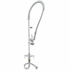 T&S Brass And Bronze Works T&S B-0113-BT Easy Install Deck Mounted 45" High Pre-Rinse Faucet With BSPT Female Flex Inlets, 44" Hose, And Wall Bracket