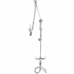T&S Brass And Bronze Works T&S B-0117 Deck Mounted 42" High Pre-Rinse Faucet With Flex Inlets, Roto-Flex Support, Low-Flow Spray Valve, And Wall Bracket