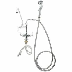 T&S Brass And Bronze Works T&S B-0176-ER Deck Mounted Pre-Rinse Faucet With Flex Inlets, 90 Degree Swivel, 65" Hose, Vacuum Breaker, And 18" Add-On Faucet