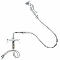 T&S Brass And Bronze Works T&S B-0200-44H-VB Deck Mounted Pre-Rinse Faucet With Flex Inlets, 90 Degree Swivel Adapter, 44" Hose, Vacuum Breaker, And Wall Hook