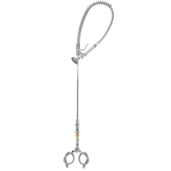 T&S Brass And Bronze Works T&S B-0173-C Deck Mounted 42 1/4" High Pre-Rinse Faucet With Flex Inlets, 44" Hose, And Low Flow Spray Valve 1 T&S Brass And Bronze Works T&S B-0173-C Deck Mounted 42 1/4" High Pre-Rinse Faucet With Flex Inlets, 44" Hose, And Low Flow Spray Valve