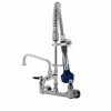 T&S Brass And Bronze Works T&S MPQ-8WLV-08-CR EasyInstall Wall Mounted 21" High Mini Pre-Rinse Faucet With Adjustable 8" Centers, Ergonomic Low Flow Spray Valve, 24" Hose, 8" Add-On Faucet, Vacuum Breaker, And 6" Wall Bracket