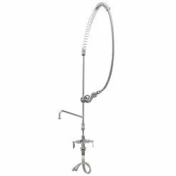 T&S Brass And Bronze Works T&S B-0113-ADF12-BJ EasyInstall Deck Mounted 46 1/2" High Pre-Rinse Faucet With Flex Inlets, Low Flow Spray Valve, 44" Hose, 12" Add-On Faucet, And 6" Wall Bracket