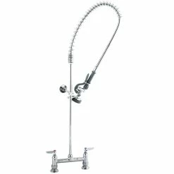 T&S Brass And Bronze Works T&S B-0123-B EasyInstall Deck Mounted 42" High Pre-Rinse Faucet With Adjustable 8" Centers, 44" Hose, And 6" Wall Bracket