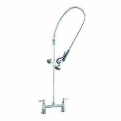 T&S Brass And Bronze Works T&S B-0123-V-BC EasyInstall Deck Mounted 46 3/4" High Pre-Rinse Faucet With Adjustable 8" Centers, Low Flow Spray Valve, 44" Hose, Vacuum Breaker, And 6" Wall Bracket
