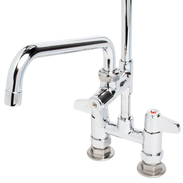 T&S Brass And Bronze Works Equip By T&S 5PR-4D08 Deck Mounted 38 1/4" High Pre-Rinse Faucet With 4" Adjustable Centers, 44" Hose, 8" Add-On Faucet, And 6" Wall Bracket 2 T&S Brass And Bronze Works Equip By T&S 5PR-4D08 Deck Mounted 38 1/4" High Pre-Rinse Faucet With 4" Adjustable Centers, 44" Hose, 8" Add-On Faucet, And 6" Wall Bracket - Image 2