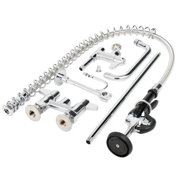 T&S Brass And Bronze Works Equip By T&S 5PR-4D08 Deck Mounted 38 1/4" High Pre-Rinse Faucet With 4" Adjustable Centers, 44" Hose, 8" Add-On Faucet, And 6" Wall Bracket 4 T&S Brass And Bronze Works Equip By T&S 5PR-4D08 Deck Mounted 38 1/4" High Pre-Rinse Faucet With 4" Adjustable Centers, 44" Hose, 8" Add-On Faucet, And 6" Wall Bracket - Image 4