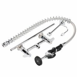 T&S Brass And Bronze Works Equip By T&S 5PR-8D00 Deck Mounted 34" High Pre-Rinse Faucet With 8" Adjustable Centers, 44" Hose, And 6" Wall Bracket -T&S Brass-shop 557205