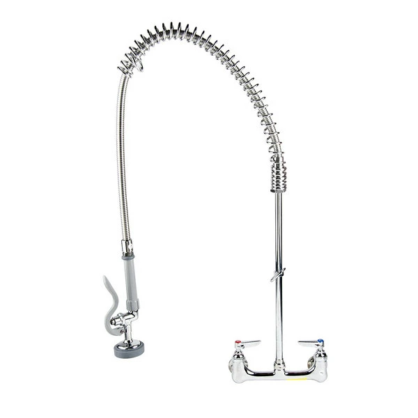 T&S Brass And Bronze Works T&S B-0133-R EasyInstall Wall Mounted 35 1/2" High Pre-Rinse Faucet With Adjustable 8" Centers, And 44" Rubber Hose 2 T&S Brass And Bronze Works T&S B-0133-R EasyInstall Wall Mounted 35 1/2" High Pre-Rinse Faucet With Adjustable 8" Centers, And 44" Rubber Hose - Image 2