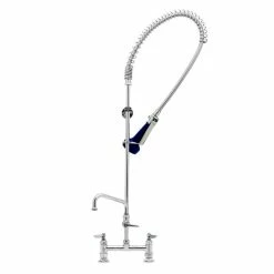 T&S Brass And Bronze Works T&S B-0123-A06-B08C EasyInstall Deck Mounted 46" High Pre-Rinse Faucet With Adjustable 8" Centers, Ergonomic Low Flow Spray Valve, 44" Hose, 6" Add-On Faucet, And 6" Wall Bracket