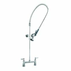 T&S Brass And Bronze Works T&S B-0123-B9 EasyInstall Deck Mounted 40" High Pre-Rinse Faucet With Adjustable 8" Centers, 44" Hose, And 9" Wall Bracket