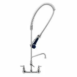 T&S Brass And Bronze Works T&S B-0133-A06-08C EasyInstall Wall Mounted 37 1/2" High Pre-Rinse Faucet With Adjustable 8" Centers, Ergonomic Low Flow Spray Valve, 44" Hose, And 6" Add-On Faucet